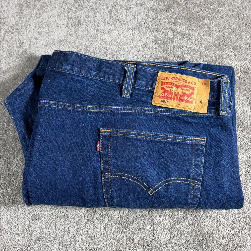 Levis 501 Jeans Mens 58x30 Blue Medium Wash Wide Leg Stretch Cotton Denim